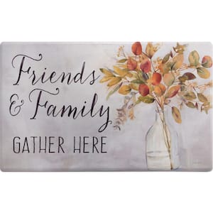 Cozy Living Friends and Family Gather Eucalyptus Floral Grey 17.5 in. x 30 in. Anti Fatigue Kitchen Mat