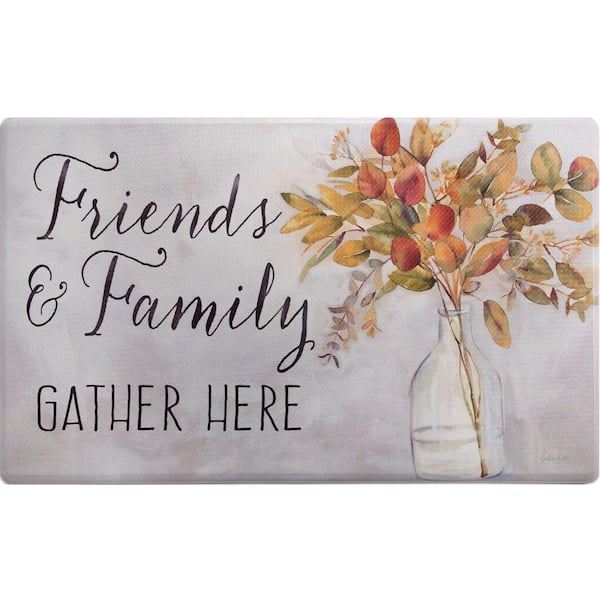 Home Dynamix Cozy Living Friends and Family Gather Eucalyptus Floral Grey 17.5 in. x 30 in. Anti Fatigue Kitchen Mat