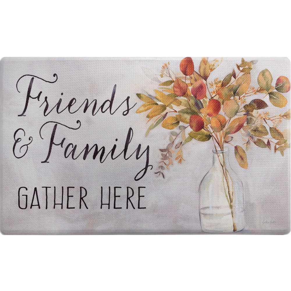 Grey and Yellow Eucalyptus Floral Anti-Fatigue Kitchen Mat, 20"x36"