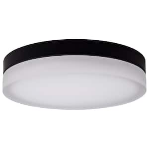 Pi 14 in. Black Transitional Flush Mount with Etched Frosted Glass Shade and Integrated LED