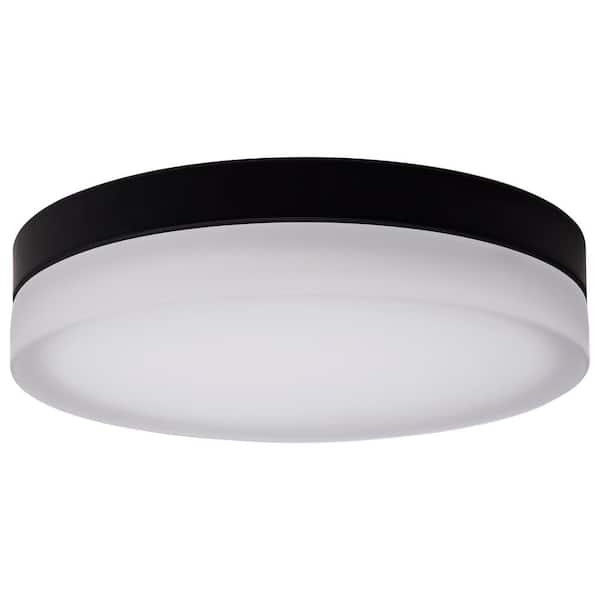 SATCO Pi 14 in. Black Transitional Flush Mount with Etched Frosted Glass Shade and Integrated LED