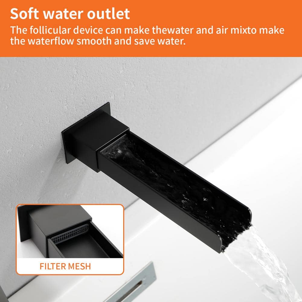 Matte Black Wall Mount Waterfall Tub Filler Faucet