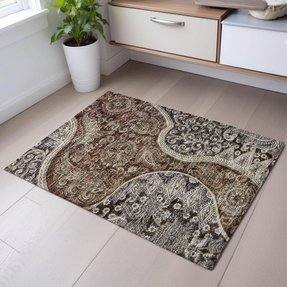 Mayfield Premium Machine Washable Abstract AMF1078 Brown 2 ft. x 3 ft. Area Rug price history on PriceWatchPro