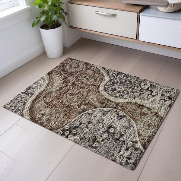Mayfield Premium Machine Washable Abstract AMF1078 Brown 2 ft. x 3 ft. Area Rug