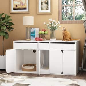 43.3 in. Double Hidden Litter Box Furniture with 4-Doors and Litter Filter, Cat Washroom with Storage Space for 2 Cats