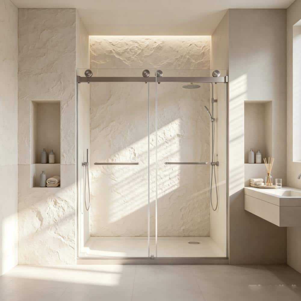 48 in. W x 74 in. H Double Sliding Frameless Shower Door in Brushed Nickel Finish with SGCC Clear Tempered Glass price history on PriceWatchPro