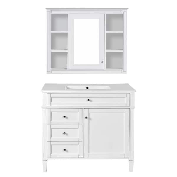 36 in. W x 24 in. H Rectangular Surface Mount Medicine Cabinet with Mirror, Include Bathroom Vanity, White
