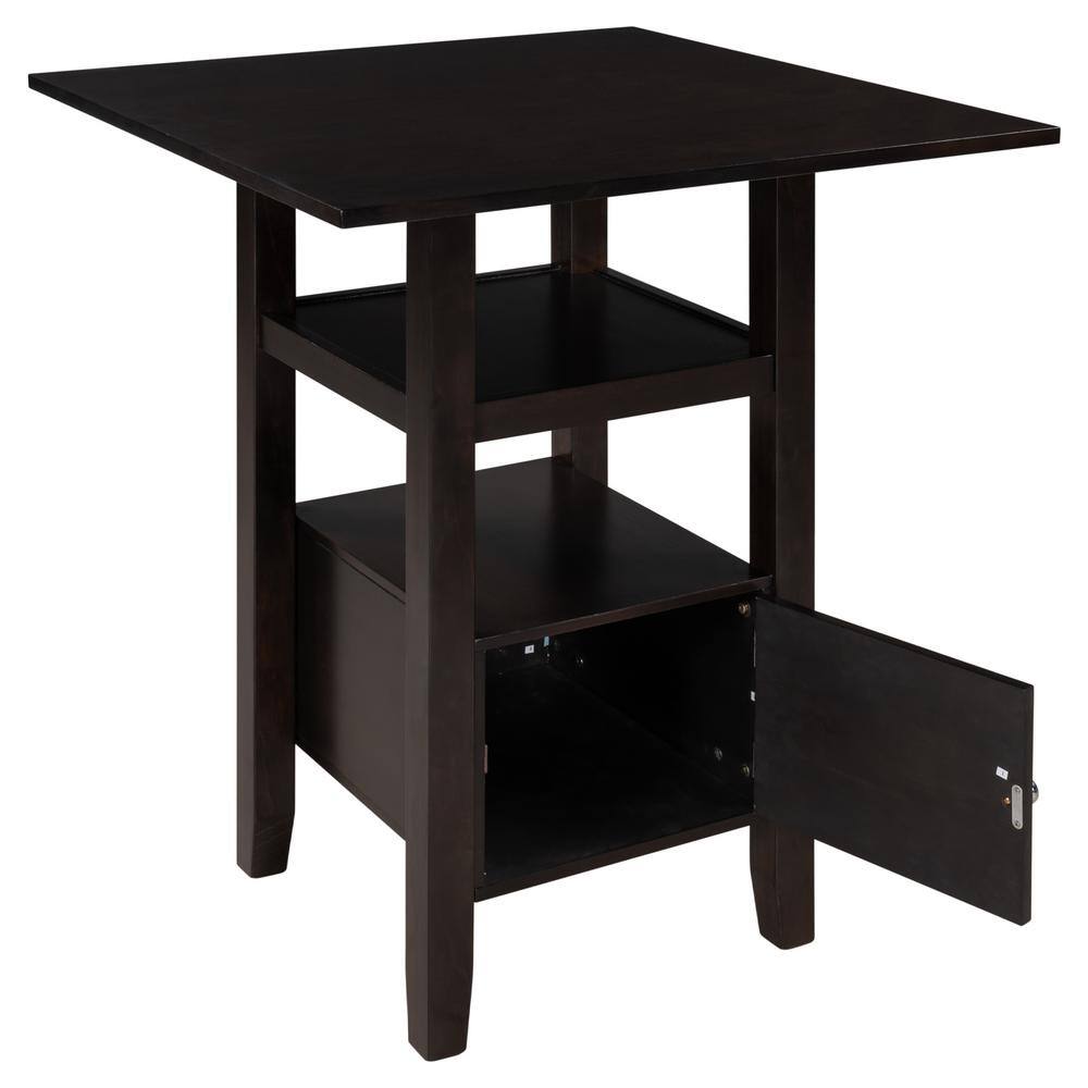 GOJANE 31.50 in. Square Brown Counter Height Wood Dining Table with