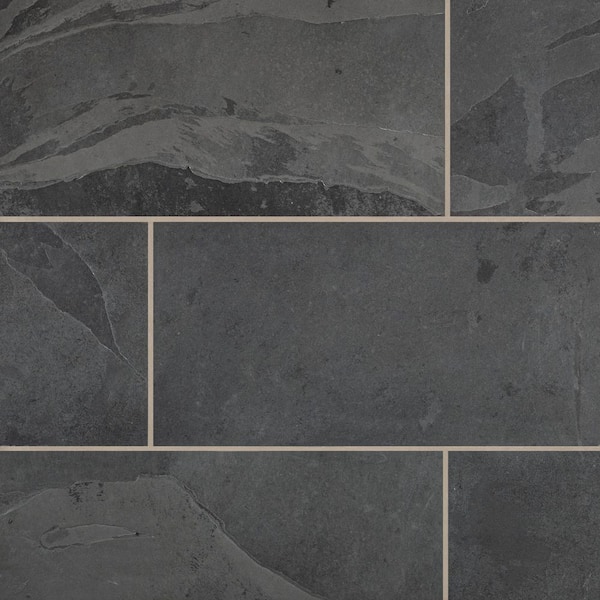 Montauk Black Slate Rectangle 18 in. x 36 in. Natural Textured Stone Look Floor and Wall Tile (4.5 sq. ft./Case)