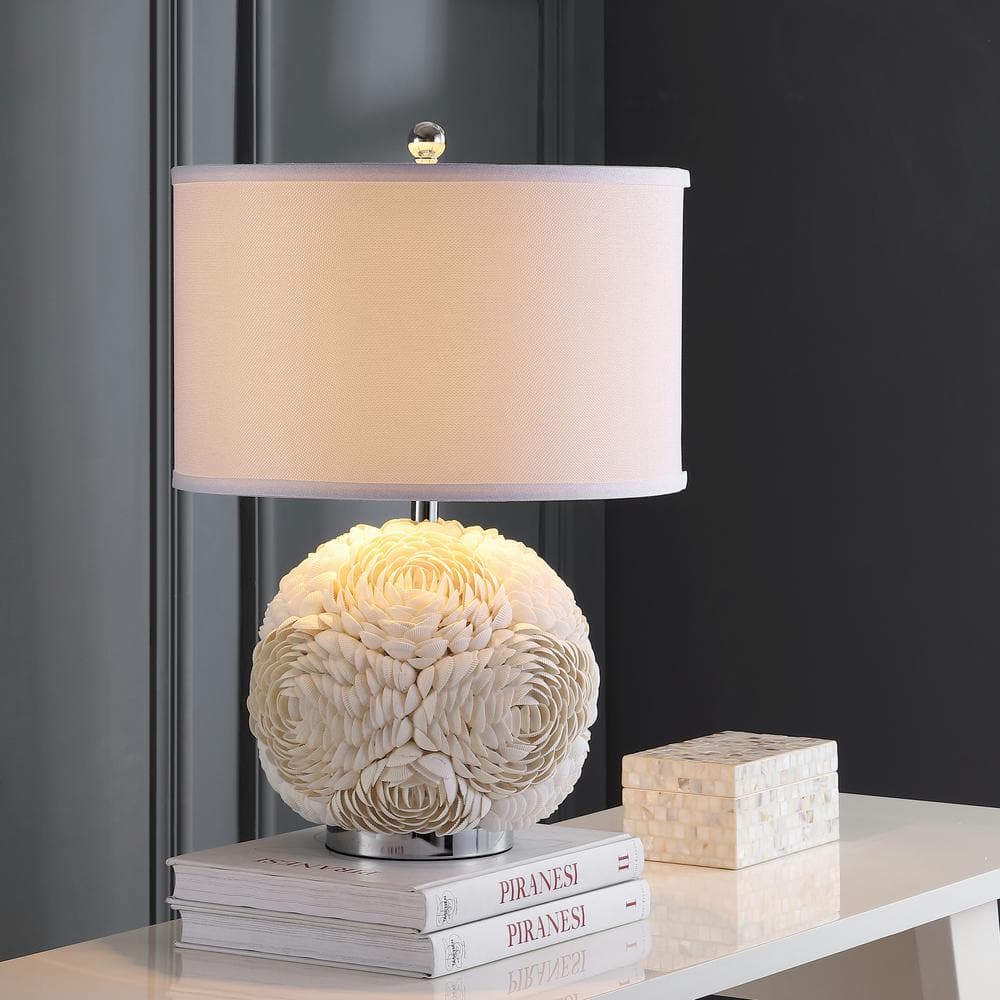 Pauley 23-inch White Shell Flower Table Lamp with Cotton Shade