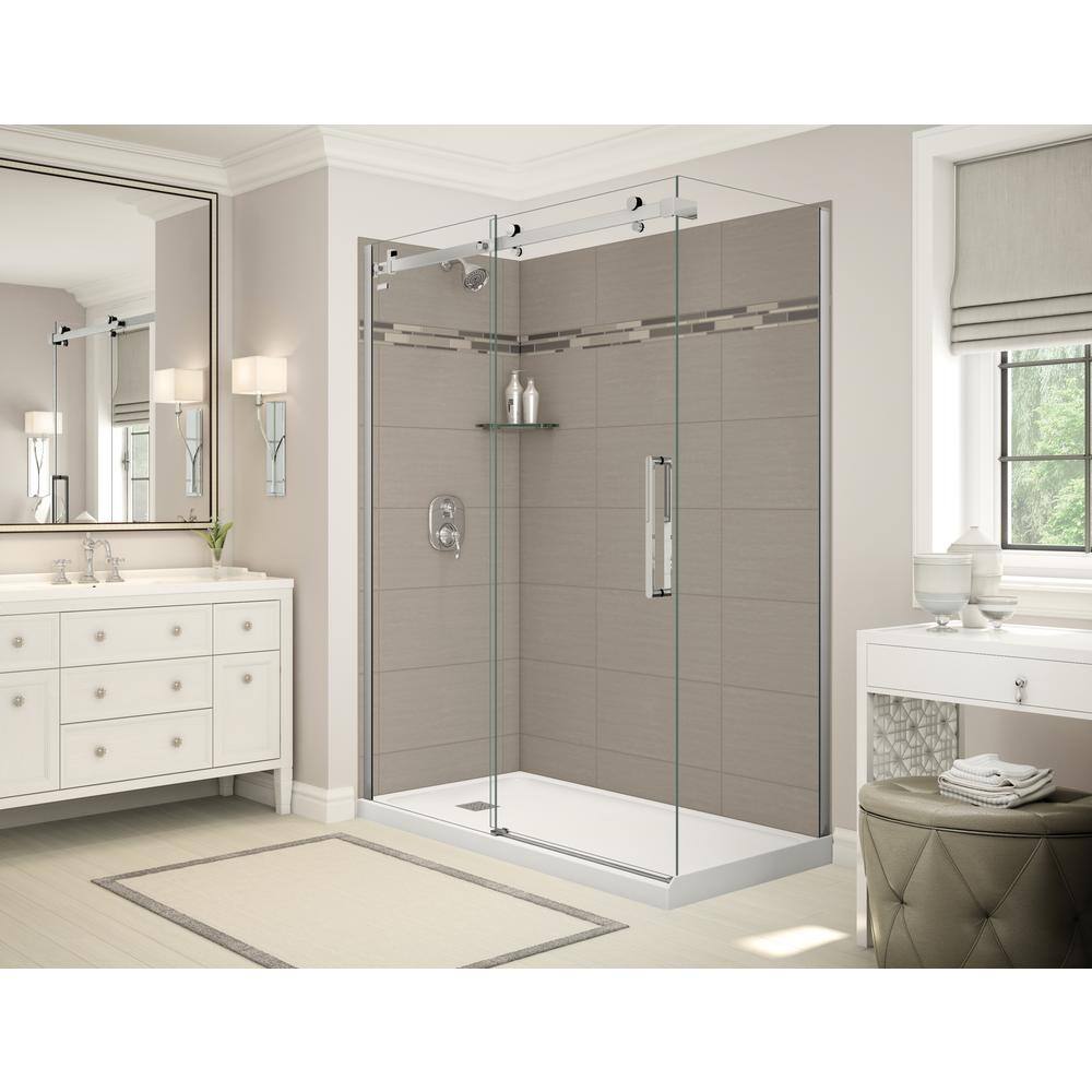 Utile Origin 32 in. x 60 in. x 83.5 in. Left Drain Corner Shower Kit in Greige with Chrome Shower Door price history on PriceWatchPro