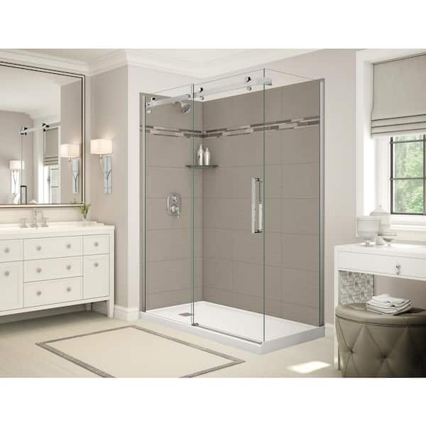 MAAX Utile Origin 32 in. x 60 in. x 83.5 in. Left Drain Corner Shower Kit in Greige with Chrome Shower Door
