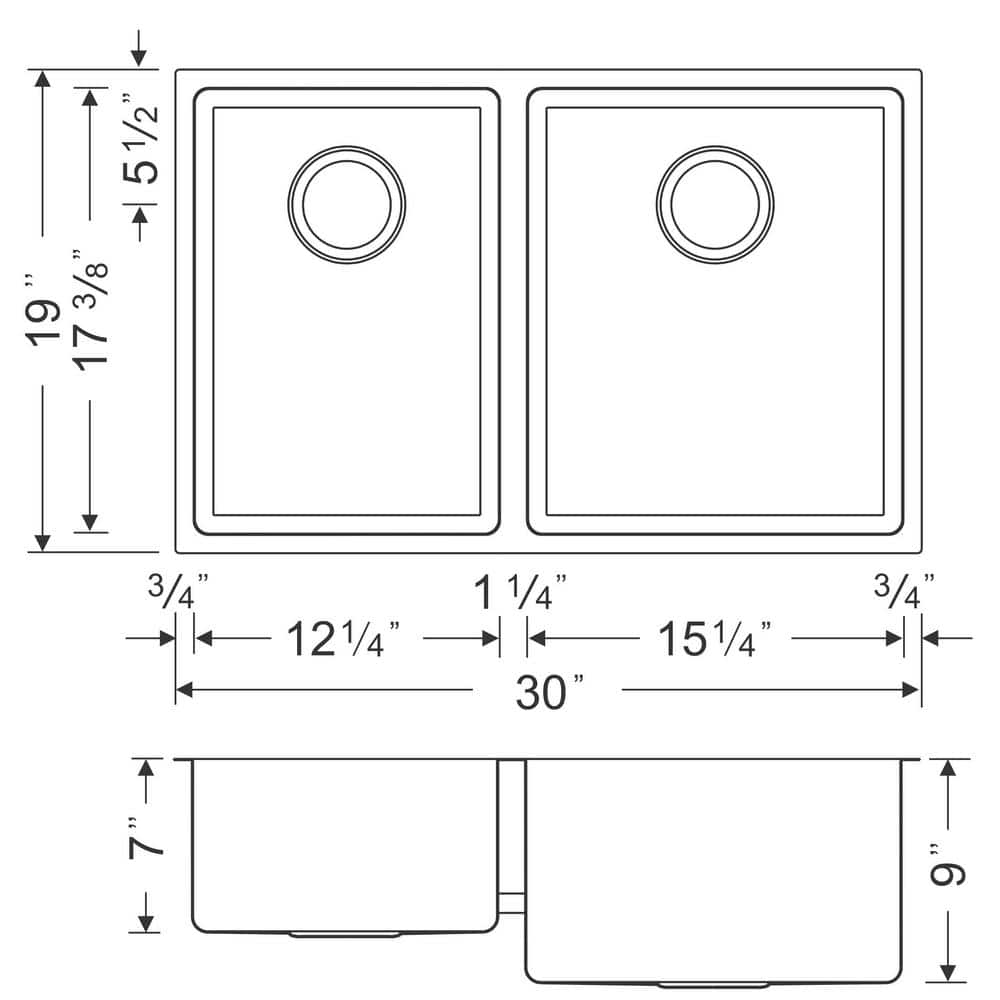 30'' Matte Stainless Steel Undermount Double Bowl Kitchen Sink