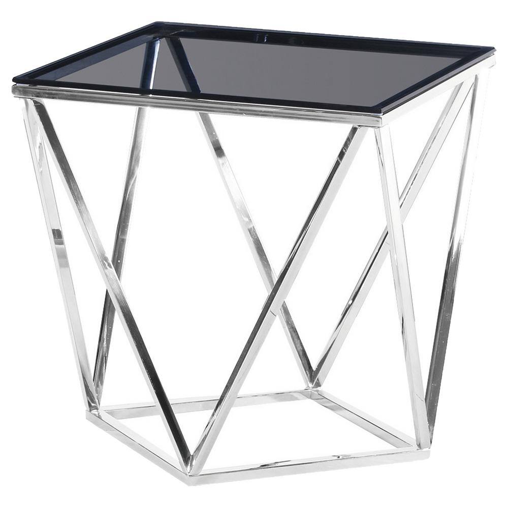 Best Master Furniture Brookhurst 19.5 in. Smoked/Silver Glass with Stainless Steel End Table