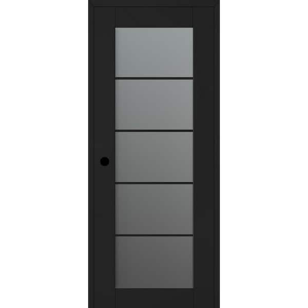 Belldinni Vona 30 in. x 80 in. Right-Hand 5-Lite Frosted Glass Black Matte Composite DIY-Friendly Single Prehung Interior Door