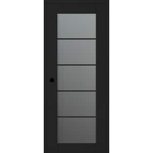 Vana 18 in. x 96 in. Right-Handed 5-Lite Frosted Glass Black Matte Composite DIY-Friendly Single Prehung Interior Door