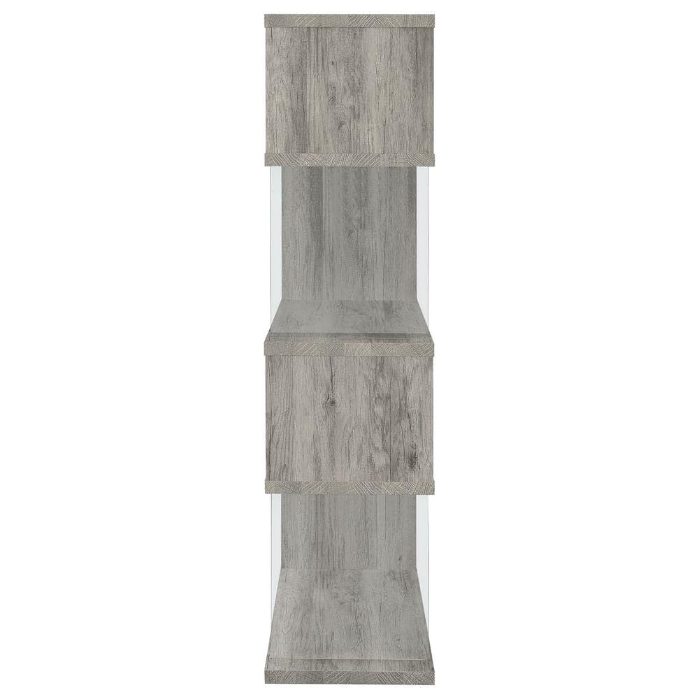 Zigzag Contemporary 63" Gray Wood Bookcase with Glass Panels