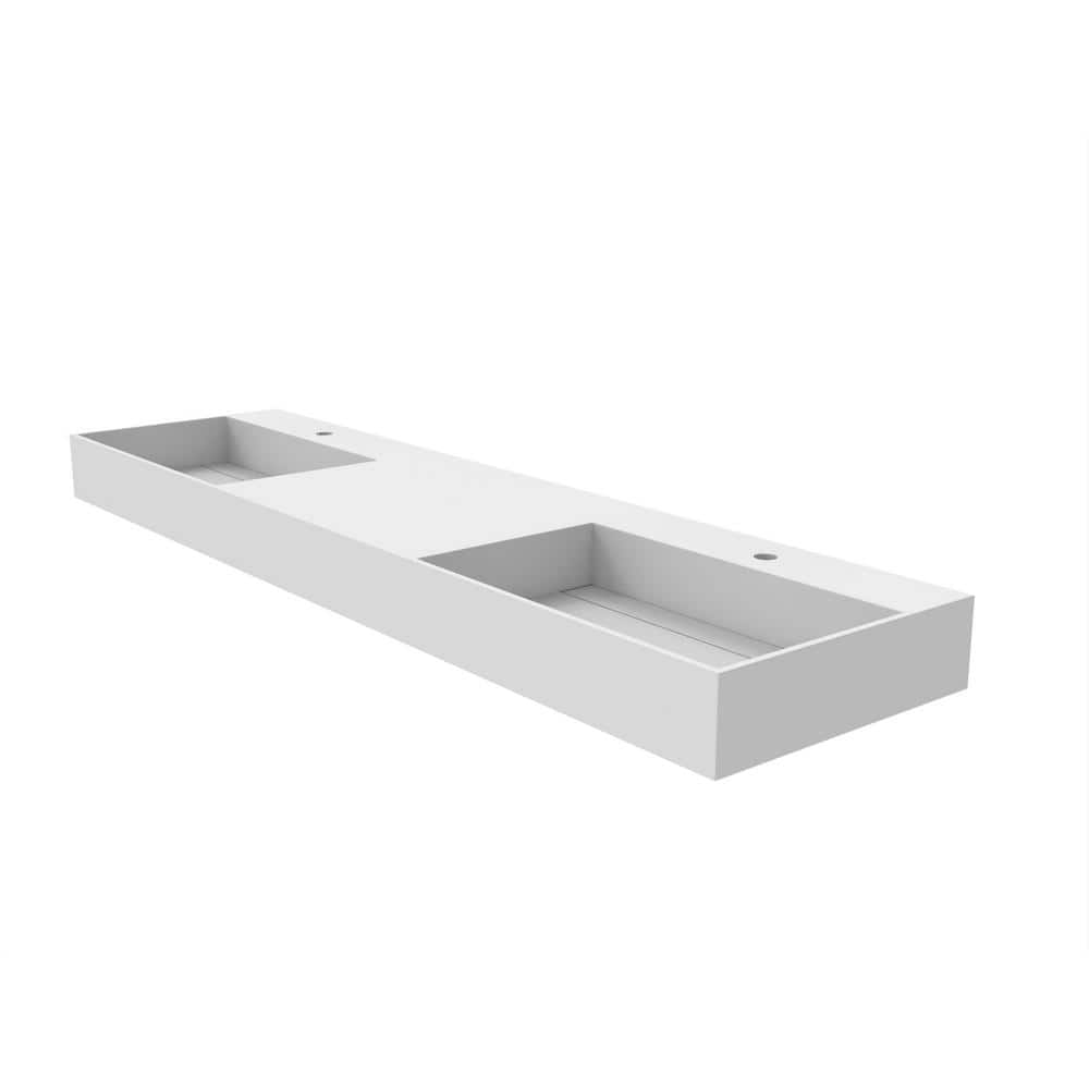 Juniper 72" Matte White Stone Wall-Mounted Double Basin Sink