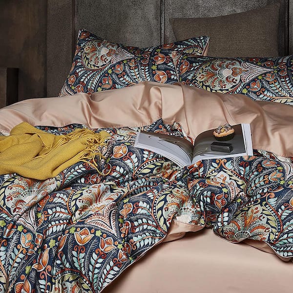 Retro Floral Bedding Set Cotton Pillowcases Sheet Duvet Quilt Cover Ivory  Home