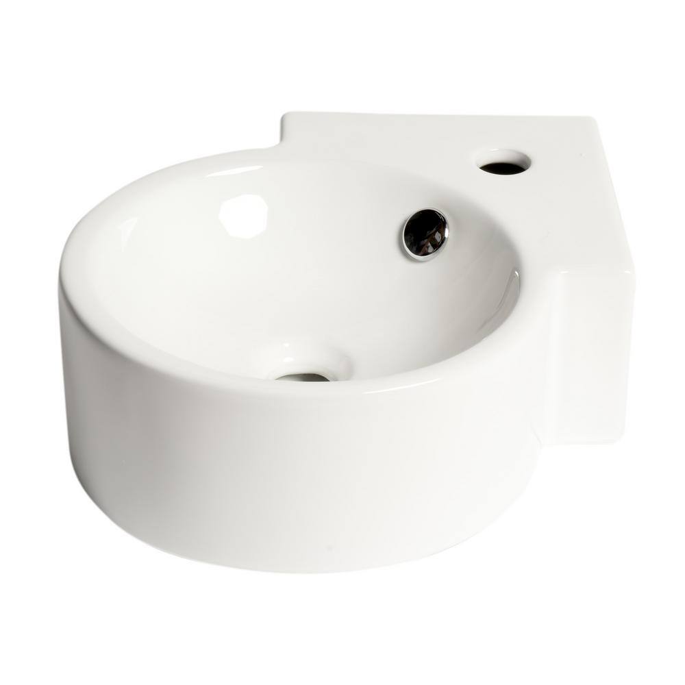 White Ceramic Wall-Mount Oval Bathroom Sink with Overflow