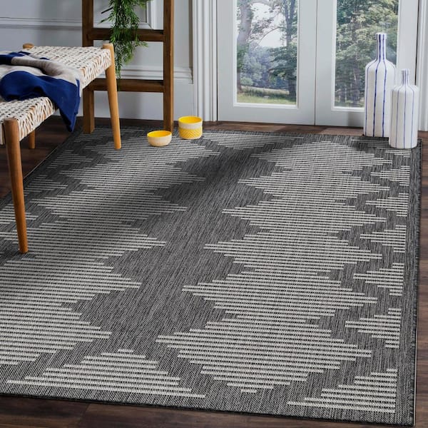 8 X 10 Light Gray Dark Gray Waikiki Modern Stripes Indoor Outdoor Area Rug