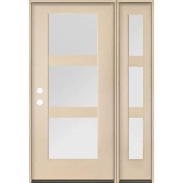 Krosswood Doors BRIGHTON Modern 50 in. x 80 in. 3-Lite Right-Hand/Inswing Satin Glass Unfinished Fiberglass Prehung Front Door with RSL