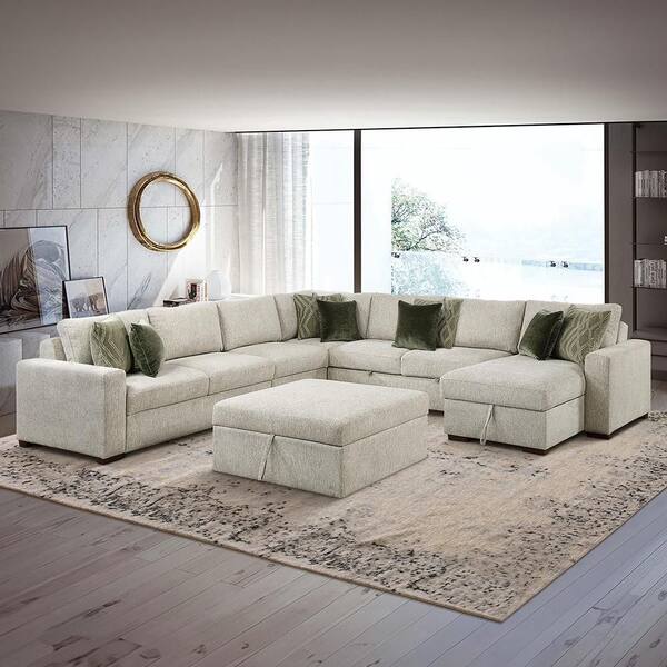 Lazzara Deleon 140 in. Straight Arm 6-Piece Microfiber Sectional