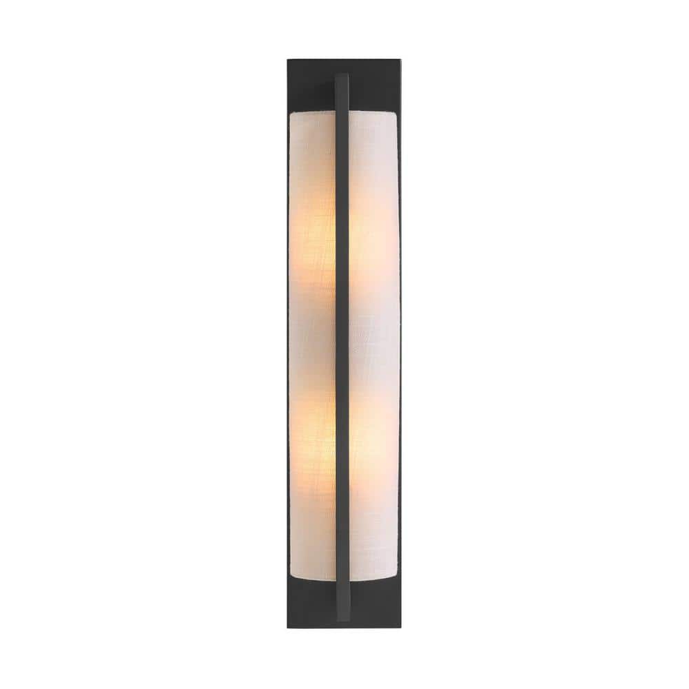 Matte Black and White Fabric 2-Light Dimmable Sconce