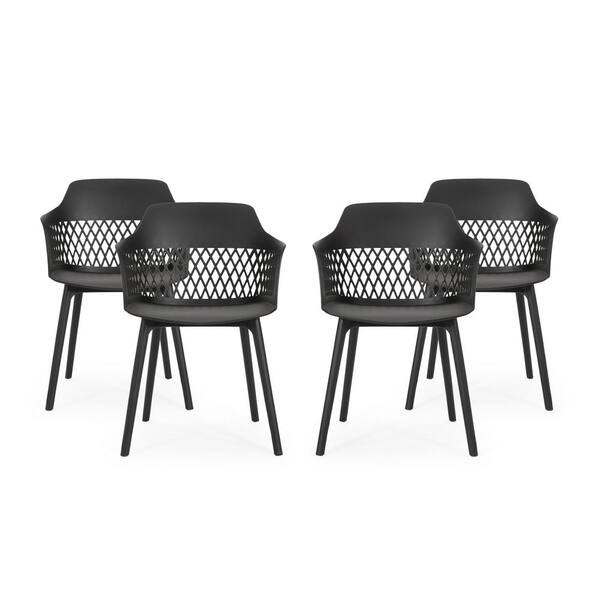Noble House Azalea Black Plastic, Black Plastic Outdoor Dining Chairs