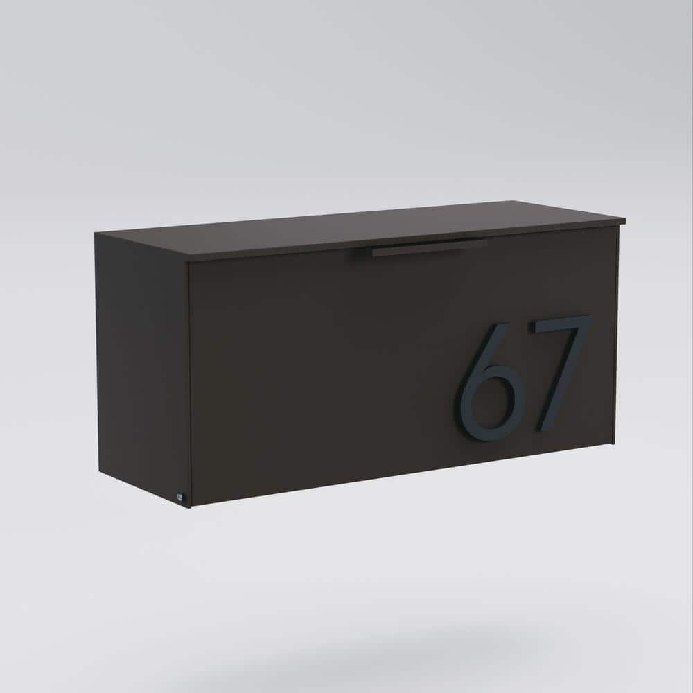 Short Stack Brown Steel Wall-Mounted Mailbox with Brass Numbers
