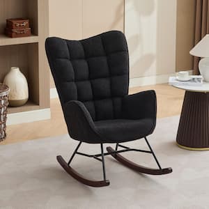 Modern Rocking Chair Nursery, Upholstered Rocker with High Backrest, Reading Chair Modern Rocking Accent Chairs, Black