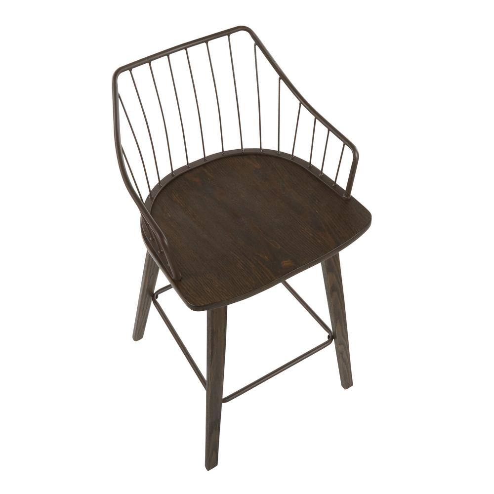 Winston Dark Walnut Wood and Brown Metal Counter Stool