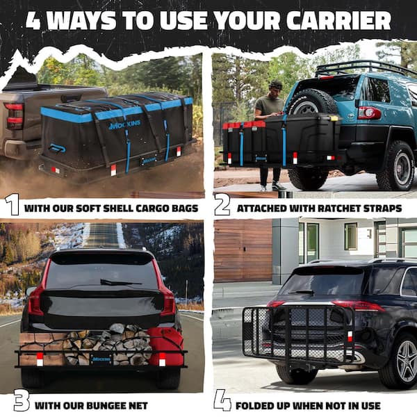 Mockins 60 in. x 20 in. x 6 in. Hitch Cargo Carrier Basket w/16 cu 