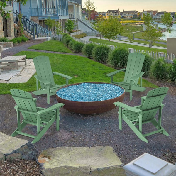 JOYESERY Dark Green Weather Resistant HIPS Plastic Adirondack Chair for Outdoors (4-Pack)