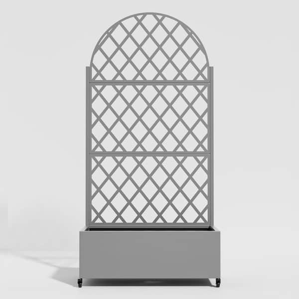 Unbranded 35 in. x 16 in. x 12 in. Grey Steel Bins Outdoor Planting Box with 71 in. x 35 in. Rhombic Climbing Frame (1-Pack)
