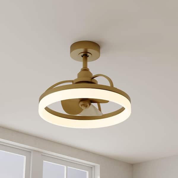 Shear Collection 19.56 in. Indoor Outdoor 3-Blade Brushed Bronze Ceiling Fan with Gold Blades