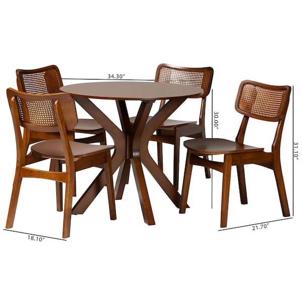 KB-67【新入荷　アウトレット】ウォールナット　エスト/プラハ　ダイニング5点セット　ブラウン Baxton Studio Linnet 5-Piece Walnut Brown Wood Top Dining Set