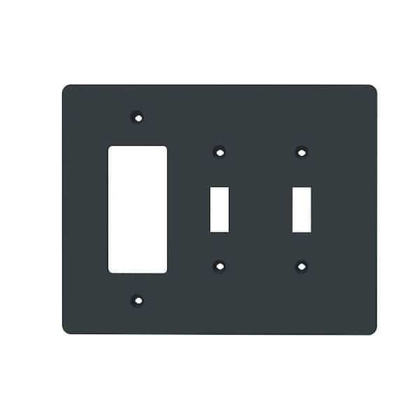 3-gang 2 toggle switch + deco Mid + wall plate Black