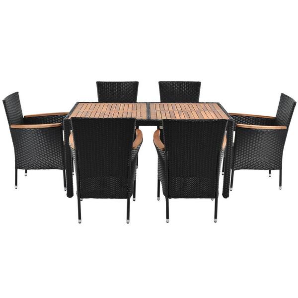 ATHMILE 7-Piece Brown Wood Top Table Set (Seats 6)