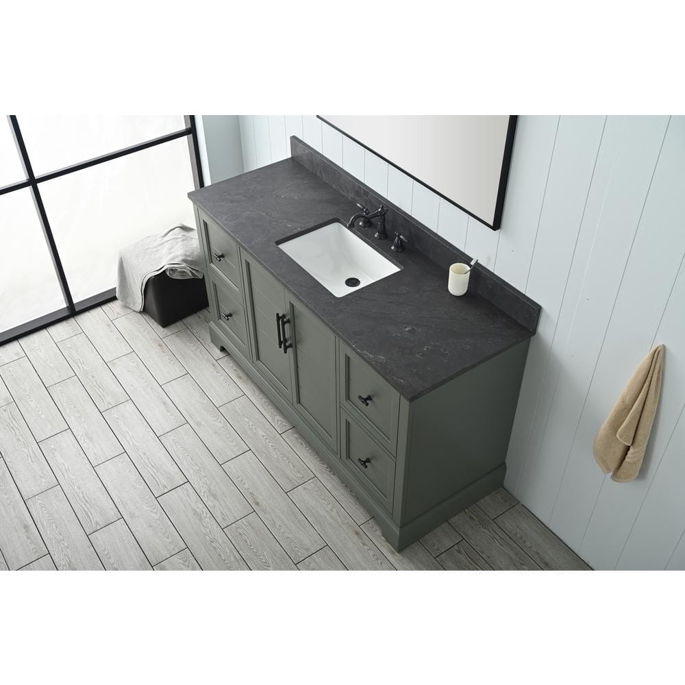 Vintage Green 60" Single Sink Bathroom Vanity with Stone Top