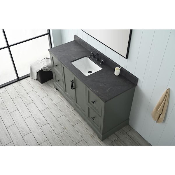 Vanity Art Laval 60 in. W x 22 in. D x 34 in. H Single Sink Freestanding Bathroom Vanity in Vintage Green with Stone Top in Black