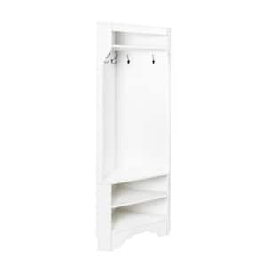 Minimalist Corner Hall Tree with Shoe Bench, 4-Hooks, Corner Cabinet with Adjustable Shelf, White