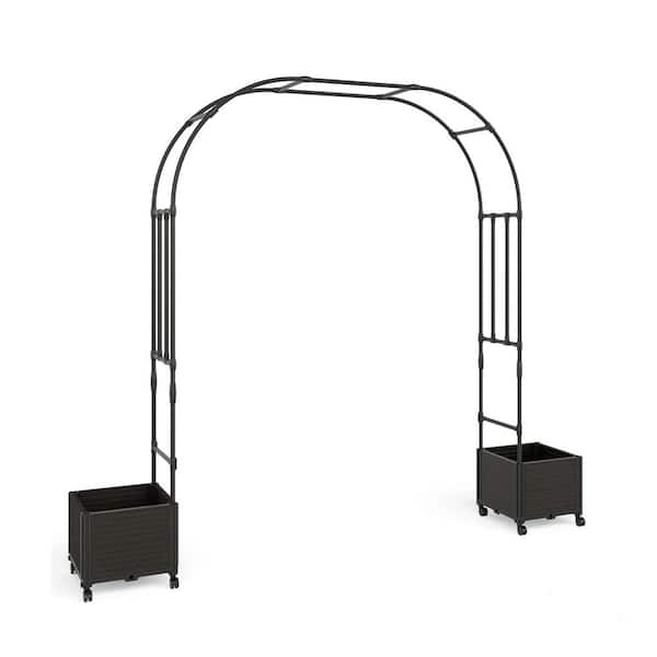 15.2 in. x 15.2 in. x 15.2 in. Rolling Plastic Raised Garden Bed in Brown with Arch Trellis for Climbing Plants