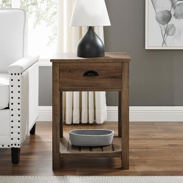 Walker Edison Furniture Company Reclaimed Barnwood Country One-Drawer Side Table