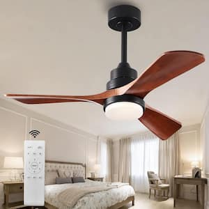 52 in. LED Smart Indoor Black and Wood Modern Industry Low Profile Semi Flush Mount Ceiling Fan Light with Remote
