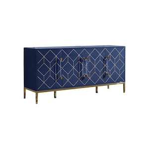 Aruna 65 in. Navy High Gloss with Gold Accent Modern-Sideboard