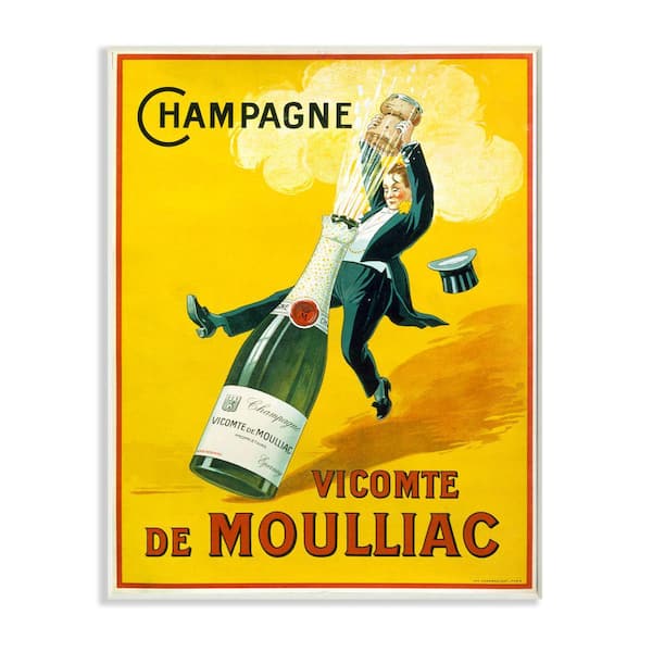 Stupell Industries "Vintage Champagne Vicomte de Moulliac Pop Bottle" by Marcus Jules Unframed Drink Wood Wall Art Print 10 in. x 15 in.