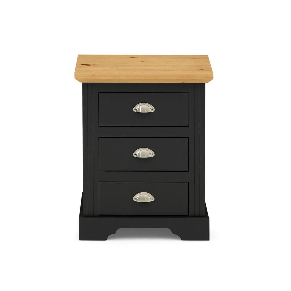 Herval Alaska Dark Gray 3Drawer Nightstand in a Solid Wood with a Pine
