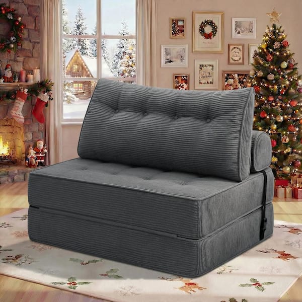 39.37 in. Folding Gray Corduroy Twin Size Folding Sofa Bed