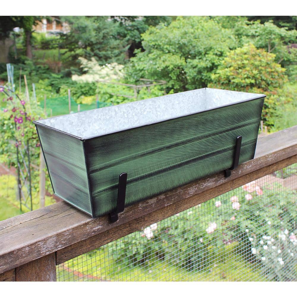 Medium Green Galvanized Flower Box with Brackets